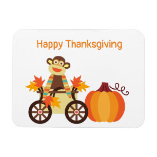 Whimsical Sock Monkey Thanksgiving Magneet