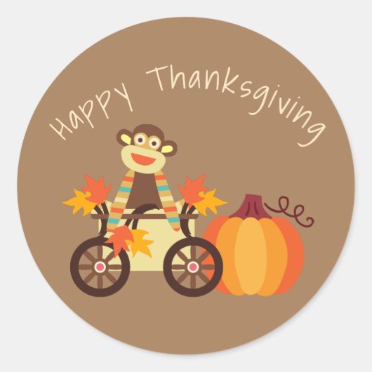 Whimsical Sock Monkey-Thanksgiving Ronde Sticker (Voorkant)