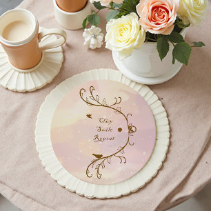 Whimsical Soft Pink Chirp, Glimlach, Herhaal Onder Ronde Kartonnen Onderzetter