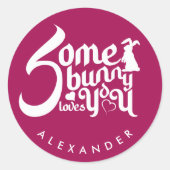 Whimsical Somebunny Love Rood Wit Bunny Typo Ronde Sticker (Voorkant)