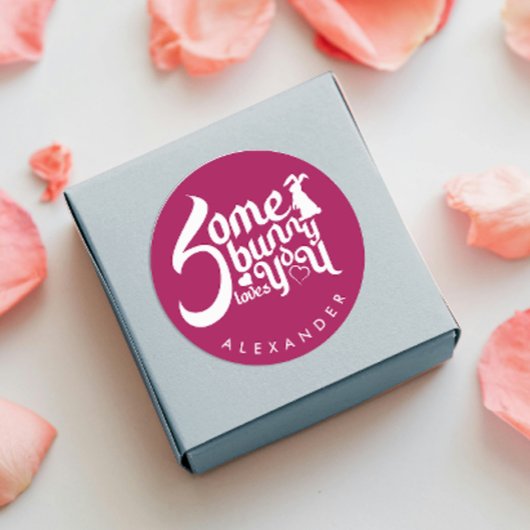 Whimsical Somebunny Love Rood Wit Bunny Typo Ronde Sticker