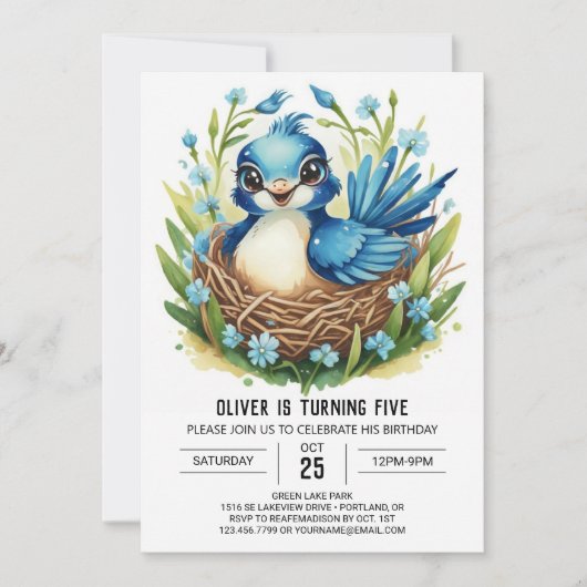 Whimsical Songbird Schattige Bird Birthday Kaart (Voorkant)