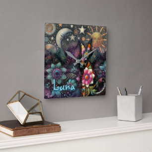 Whimsical Southwest Coyote Dier Gepersonaliseerd Vierkante Klok