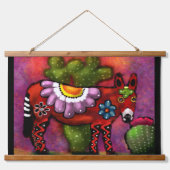 Whimsical Southwest Donkey & Bird Red Green Hangend Wandkleed (Voorkant)