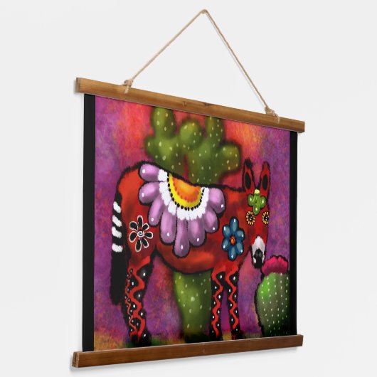 Whimsical Southwest Donkey & Bird Red Green Hangend Wandkleed (Gebogen)