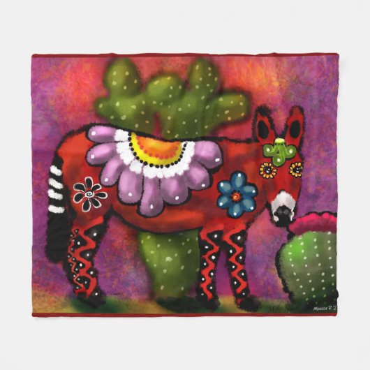 Whimsical Southwest Floral Talavera-stijl ezel Fleece Deken (Voorkant (Horizontaal))