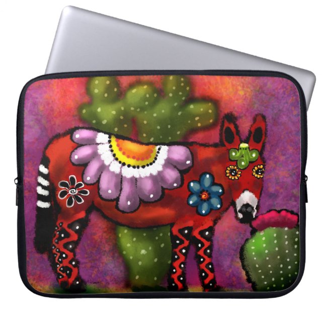 Whimsical Southwest Floral Talavera-stijl ezel Laptop Sleeve (Voorkant)