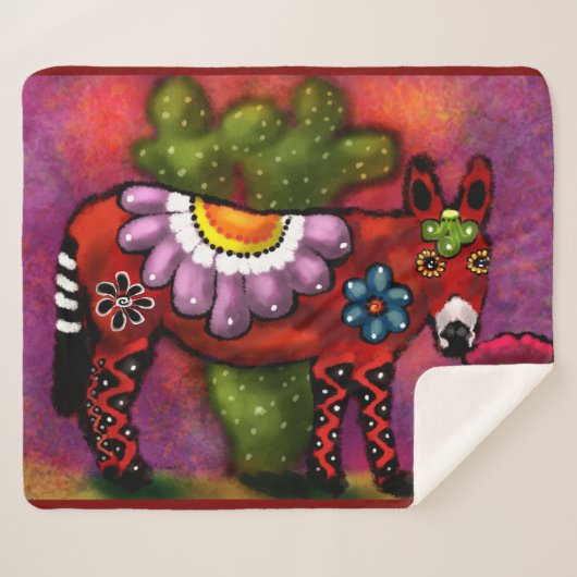 Whimsical Southwest Floral Talavera-stijl ezel Sherpa Deken (Voorkant (horizontaal))