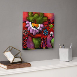 Whimsical Southwest Floral Talavera-stijl ezel Vierkante Klok