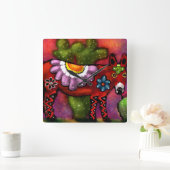 Whimsical Southwest Floral Talavera-stijl ezel Vierkante Klok (Huis)