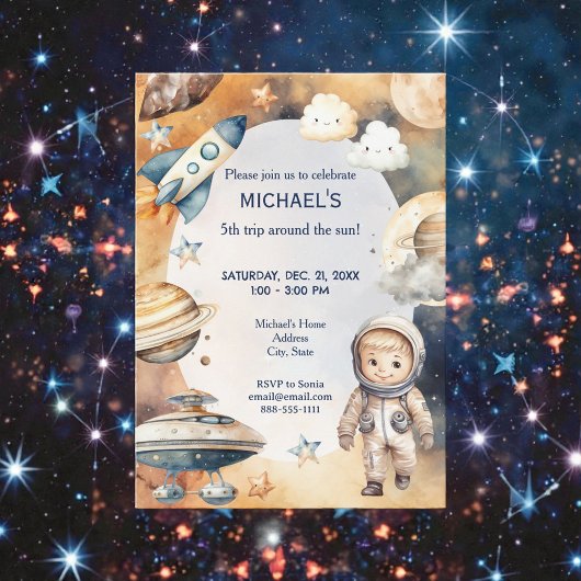 Whimsical Space Astronaut Birthday Kaart