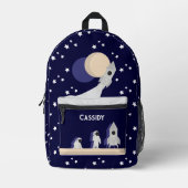Whimsical Space Astronaut Raketsterren Kinder naam Bedrukte Rugzak (Voorkant)