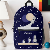 Whimsical Space Astronaut Raketsterren Kinder naam Bedrukte Rugzak