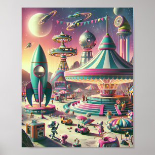 Whimsical Space Carnival - Retro-futuristische jar Poster