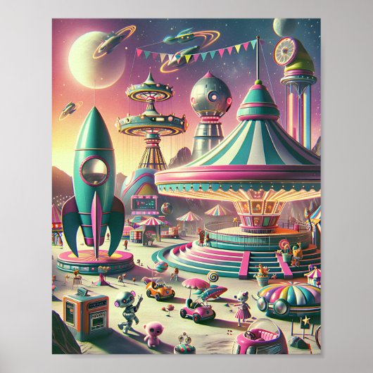 Whimsical Space Carnival - Retro-futuristische jar Poster (Voorkant)