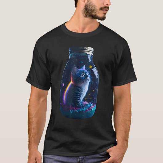 Whimsical Space Cat in Jar cute Kitten Cat T-shirt (Voorkant)