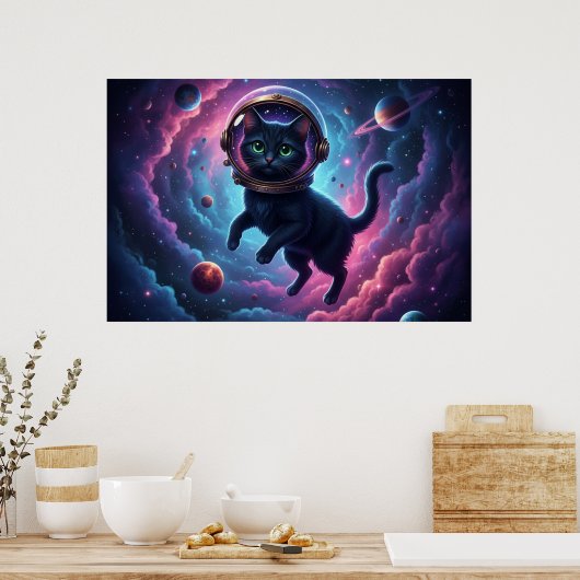 Whimsical Space Cat Wall Art Print for Cat Lovers (Keuken)