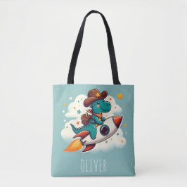 Whimsical Space Cowboy Riding Rocket Tote Bag
