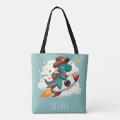 Whimsical Space Cowboy Riding Rocket Tote Bag (Achterkant)