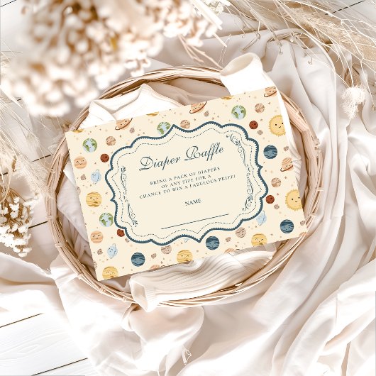 Whimsical Space Nursery Diapper Raffle Informatiekaartje