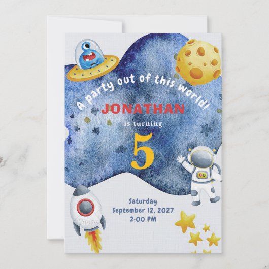 Whimsical Space Personalized Birthday Invitation Kaart (Voorkant)