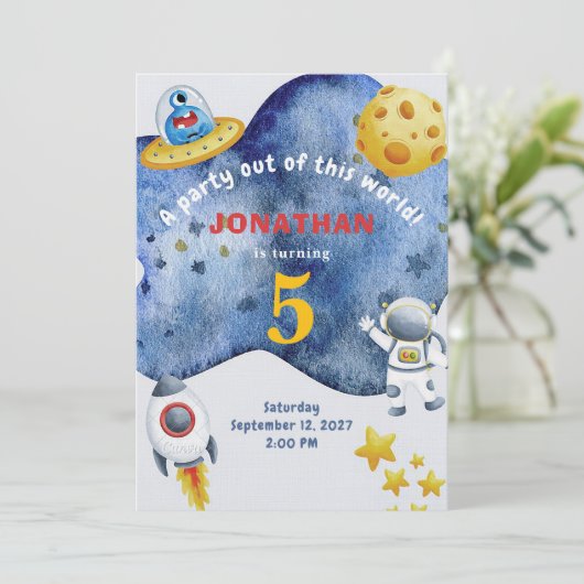 Whimsical Space Personalized Birthday Invitation Kaart (Staand voorkant)