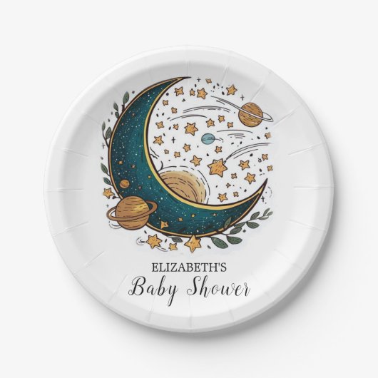 Whimsical Space Stars Baby shower Papieren Bordje (Voorkant)