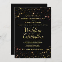 Whimsical Sparkles & Stars Goud op Zwarte Bruiloft