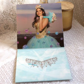 Whimsical Sparkles Turquoise Dragonfly Quinceañera Drieluik Wenskaart