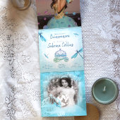 Whimsical Sparkles Turquoise Dragonfly Quinceañera Drieluik Wenskaart