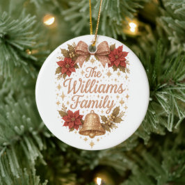 Whimsical Sparkly Script Familie Kerstmis Keramisch Ornament