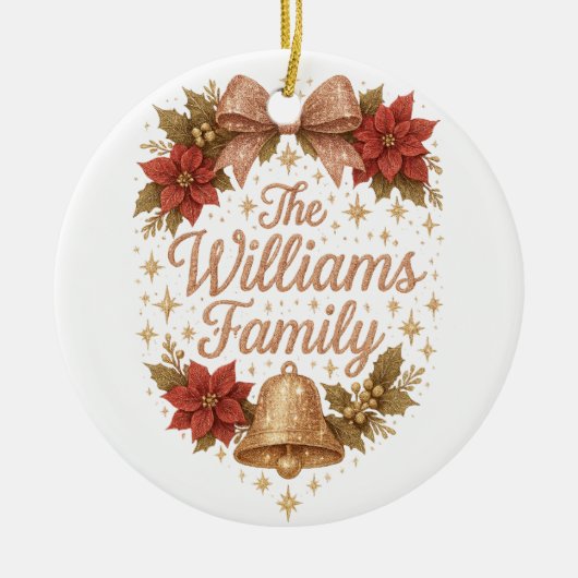 Whimsical Sparkly Script Familie Kerstmis Keramisch Ornament (Voorkant)