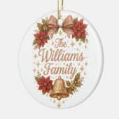 Whimsical Sparkly Script Familie Kerstmis Keramisch Ornament (Links)