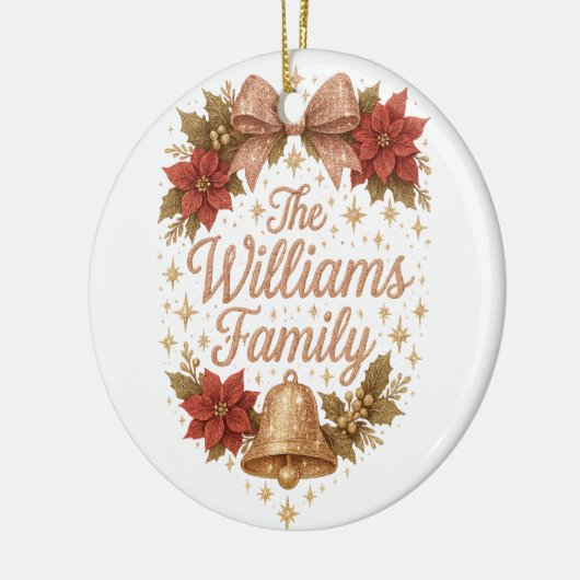 Whimsical Sparkly Script Familie Kerstmis Keramisch Ornament (Links)