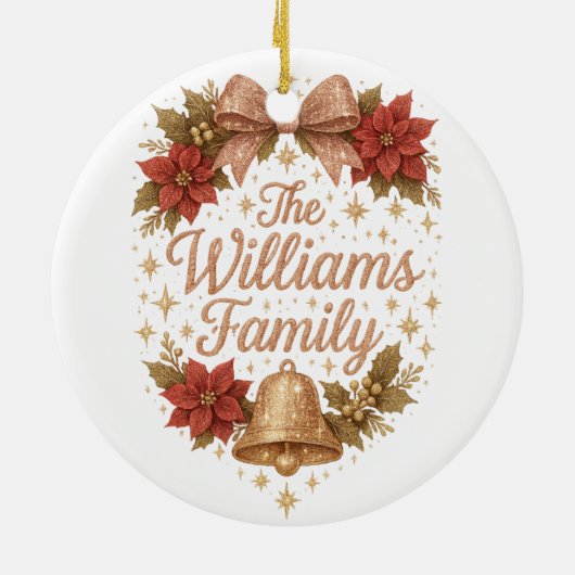 Whimsical Sparkly Script Familie Kerstmis Keramisch Ornament (Achterkant)