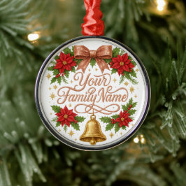 Whimsical Sparkly Script Familie Kerstmis Metalen Ornament