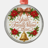 Whimsical Sparkly Script Familie Kerstmis Metalen Ornament (Voorkant)