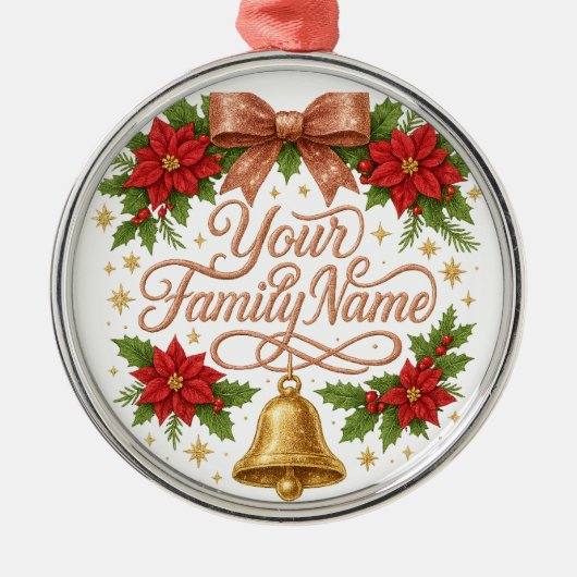 Whimsical Sparkly Script Familie Kerstmis Metalen Ornament (Voorkant)