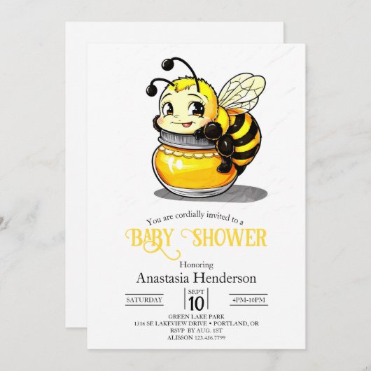 Whimsical speels bijen Baby shower Kaart (Voorkant / Achterkant)