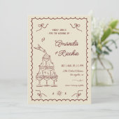 Whimsical Speelse Champagne Toren Doodle Bruiloft Kaart (Staand voorkant)