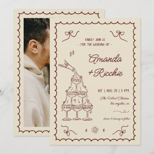 Whimsical Speelse Champagne Toren Doodle Bruiloft Kaart