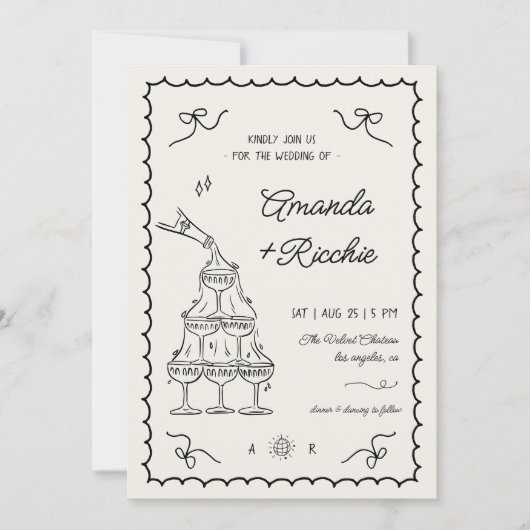 Whimsical speelse champagne toren Doodle bruiloft Kaart (Voorkant)