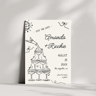 Whimsical speelse champagne toren Doodle bruiloft Save The Date