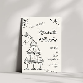 Whimsical Speelse Champagnetoren Doodle Bruiloft Save The Date