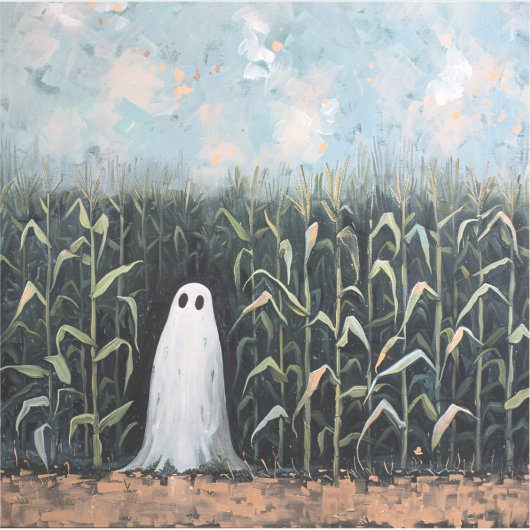 Whimsical spookmaïs veld olieverfschilderij sticker (Voorkant)