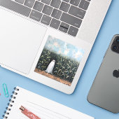 Whimsical spookmaïs veld olieverfschilderij sticker (Laptop met iPhone)