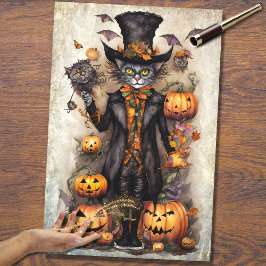 Whimsical Spooky Cat 1 Halloween Decoupage Papier
