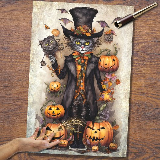 Whimsical Spooky Cat 1 Halloween Decoupage Papier
