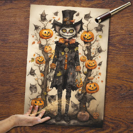Whimsical Spooky Cat 2 Halloween Decoupage Papier