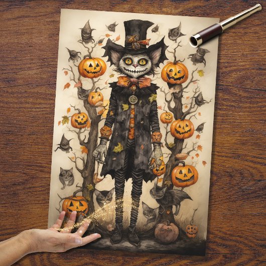 Whimsical Spooky Cat 2 Halloween Decoupage Papier